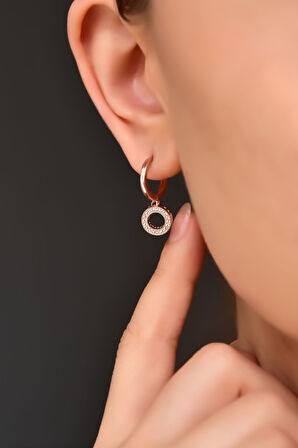 925 Ayar Gümüş Rose Kaplama Zirkon Taşlı Yuvarlak Halka Küpe