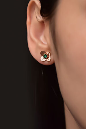 925 Ayar Gümüş Rose Kaplama Zirkon Taşlı Mayıs Ayı Doğum Taşlı Frezya Çiçeği Küpe