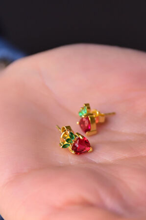 925 Ayar Gümüş Gold Kaplama Zirkon Taşlı Çilek Küpe