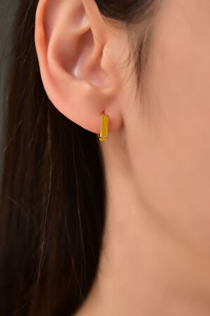 925 Ayar Gümüş Gold Kaplama Sarı Mineli Dikdörtgen Halka Küpe