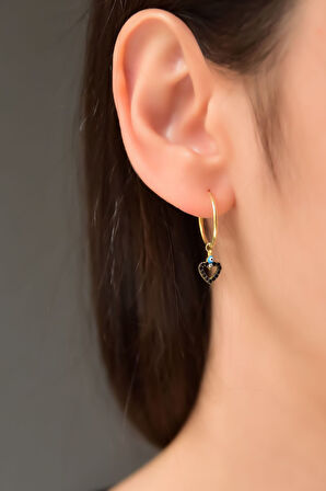 925 Ayar Gümüş Gold Kaplama Mineli Gözlü Nal Ve Kalp Halka Küpe