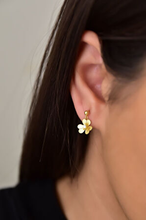 925 Ayar Gümüş Gold Kaplama Zirkon Taşlı Frezya Çiçeği Küpe