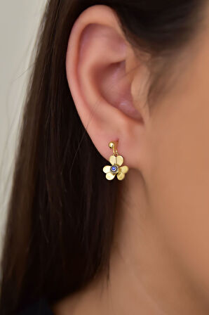 925 Ayar Gümüş Gold Kaplama Kalemli Zirkon Taşlı Frezya Çiçeği Küpe