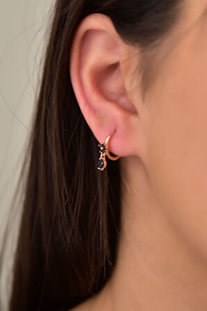 925 Ayar Gümüş Rose Kaplama Siyah Zirkon Taşlı Tektaş Sallantılı Çiçek Halka Küpe