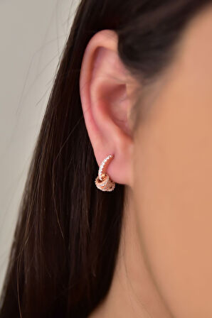 925 Ayar Gümüş Rose Kaplama Iç Içe Geçmiş Halkalı Halka Küpe