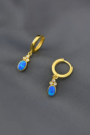 925 Ayar Gümüş Gold Kaplama Opal Oval Halka Küpe