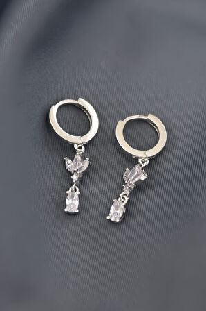 925 Ayar Gümüş Rodyum Kaplama Zirkon Taşlı Sallantılı Tasarım Halka Küpe