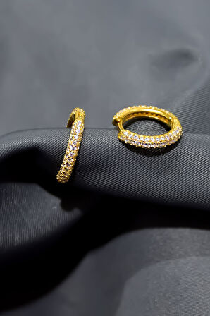 925 Ayar Gümüş Gold Kaplama Zirkon Taşlı Tamtur Klipsli Küpe