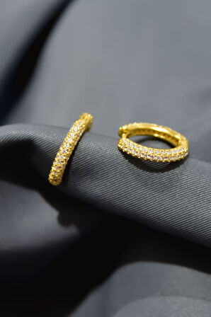 925 Ayar Gümüş Gold Kaplama Zirkon Taşlı Tamtur Klipsli Küpe
