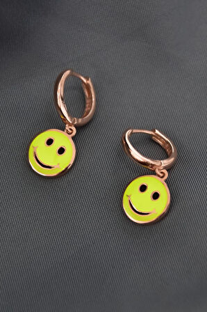 925 Ayar Gümüş Rose Kaplama Yeşil Mineli Smile Halka Küpe