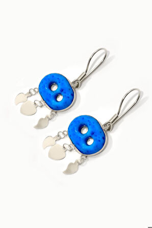 925 Ayar Gümüş Rodyum Kaplama Süryani Nazar Sallantılı Küpe