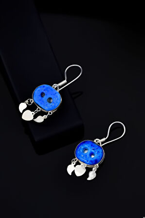 925 Ayar Gümüş Rodyum Kaplama Süryani Nazar Sallantılı Küpe