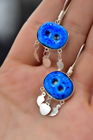 925 Ayar Gümüş Rodyum Kaplama Süryani Nazar Sallantılı Küpe