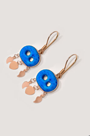 925 Ayar Gümüş Rose Kaplama Süryani Nazar Sallantılı Küpe