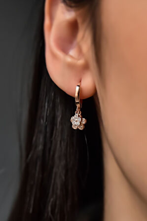 925 Ayar Gümüş Rose Kaplama Sallantılı Cosmos Çiçeği Halka Küpe