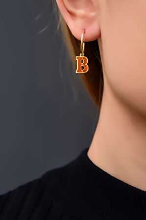 925 Ayar Gümüş Gold Kaplama Parlayan Rüya Serisi Tasarım Ebruli Cam Boyalı Harf Halka Küpe