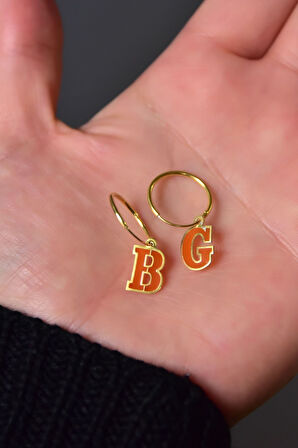 925 Ayar Gümüş Gold Kaplama Parlayan Rüya Serisi Tasarım Ebruli Cam Boyalı Harf Halka Küpe