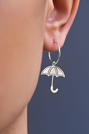 925 Ayar Gümüş Rodyum Kaplama Şemsiye Halka Küpe