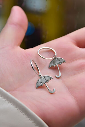 925 Ayar Gümüş Rodyum Kaplama Şemsiye Halka Küpe