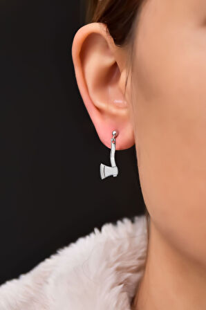 925 Ayar Gümüş Punk Rock Tarzı Balta Çivili Küpe