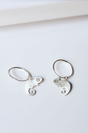 925 Ayar Gümüş Rodyum Kaplama Sevimli Bukalemun Küpe