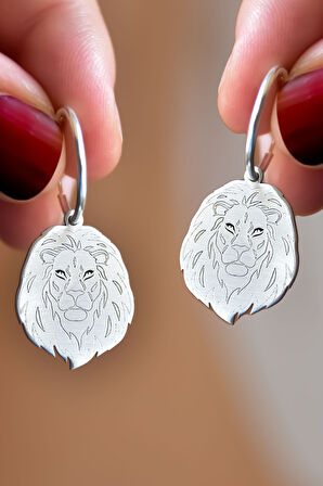 925 Ayar Gümüş Plaka Aslan Halka Küpe