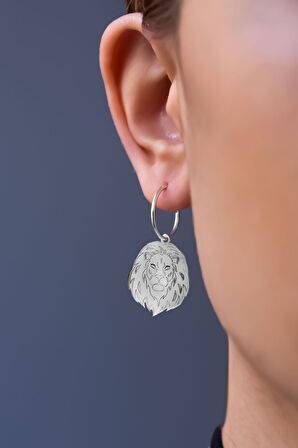 925 Ayar Gümüş Plaka Aslan Halka Küpe