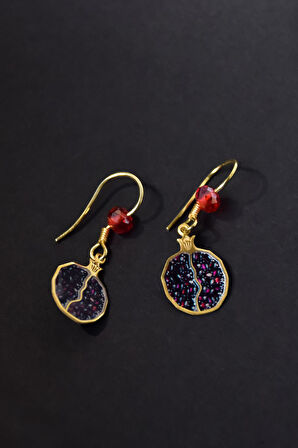 925 Ayar Gümüş Gold Kaplama Kırmızı Boncuklu Bereket Tılsımı Nar Tanesi Küpe