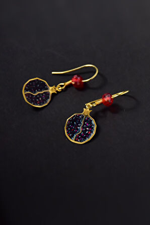 925 Ayar Gümüş Gold Kaplama Kırmızı Boncuklu Bereket Tılsımı Nar Tanesi Küpe