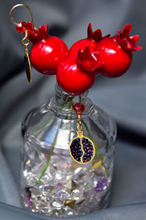 925 Ayar Gümüş Gold Kaplama Kırmızı Boncuklu Bereket Tılsımı Nar Tanesi Küpe