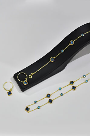 925 Ayar Gümüş Gold Kaplama Van Cleef Set
