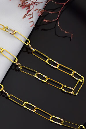 925 Ayar Gümüş Gold Kaplama Tasarım Üç Renk Dorika Toplu Ataç Kolye Ve Bileklik Set