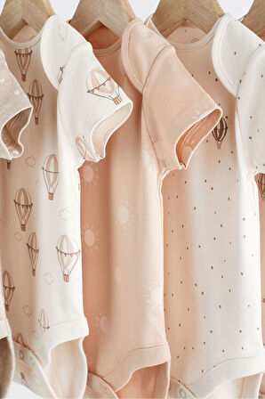 Next Baby % 100 Pamuklu Neutral Kısa Kollu 5'li Body Zıbın Set