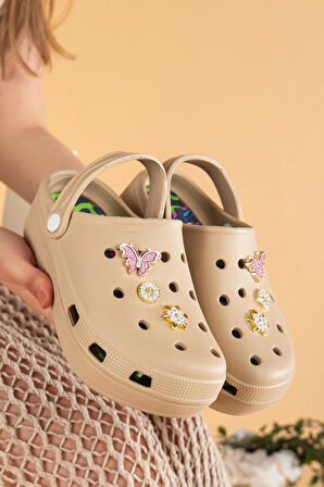 Masajlı Renkli Kaymaz Taban Aksesuarlı Yüksek Tabanlı Hastane Hemşire Plaj Deniz Cros Tipi Terlik