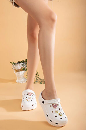 Masajlı Renkli Kaymaz Taban Aksesuarlı Yüksek Tabanlı Hastane Hemşire Plaj Deniz Cros Tipi Terlik