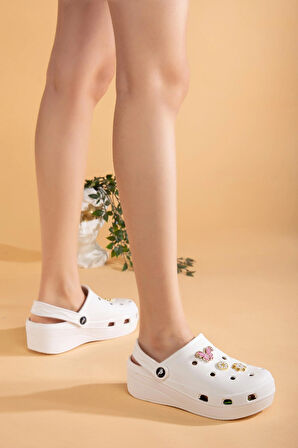 Masajlı Renkli Kaymaz Taban Aksesuarlı Yüksek Tabanlı Hastane Hemşire Plaj Deniz Cros Tipi Terlik