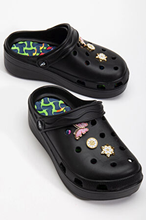 Masajlı Renkli Kaymaz Taban Aksesuarlı Yüksek Tabanlı Hastane Hemşire Plaj Deniz Cros Tipi Terlik