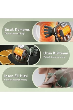 10 Adet Isıtıcılı Güçlü Masaj Aleti – Şarjlı 3 Kademeli El Hissi Tasarımlı Vücut Boyun Bel Kompakt Taşınabilir 4 Başlıklı Massager