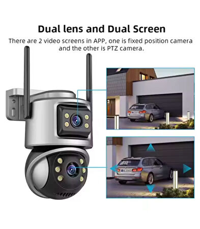 4K UHD WiFi Güvenlik Kamerası, Çift Lensli 2.4GHz, AI İnsan Algılama, Renkli Gece Görüşü, İki Yönlü Ses, Hareket Uyarısı, P6SLite Uygulaması ile Uyumlu, Bulut ve SD Kart Depolama, Type C Tak, İç/Dış Mekan Kullanımı, 110V/220V, Pil Gerektirmez