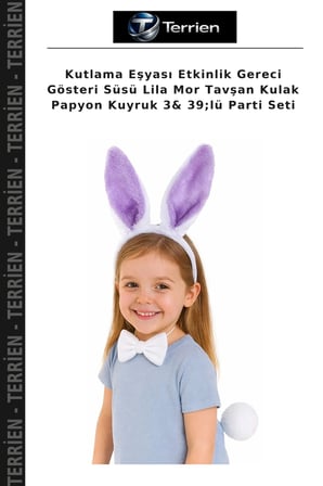 Kutlama Eşyası Etkinlik Gereci Gösteri Süsü Lila Mor Tavşan Kulak Papyon Kuyruk 3& 39;lü Parti Seti