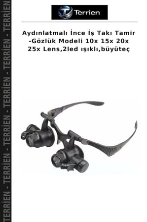 Aydınlatmalı İnce İş Takı Tamir -Gözlük Modeli 10x 15x 20x 25x Lens,2led ışıklı,büyüteç