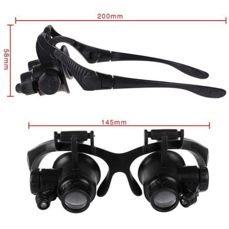 Aydınlatmalı İnce İş Takı Tamir -Gözlük Modeli 10x 15x 20x 25x Lens,2led ışıklı,büyüteç