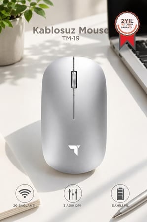 Tablet Aksesuarı Pratik Cihaz Masaüstü Gereç Mouse Çift Modlu Sessiz Kablosuz Fare TM19 Gümüş
