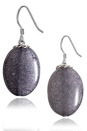 Sertifikalı Damarlı Gri Akik Taşı Doğal Taş Küpe