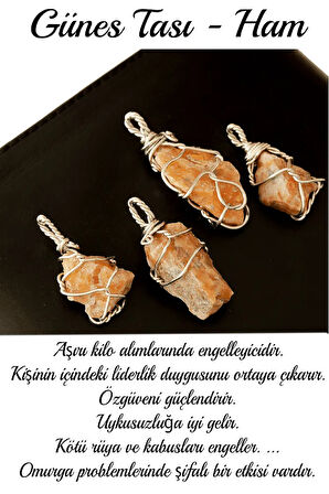 Sertifikalı Ham Işlenmemiş Tel Sargılı Güneş Taşı Kolye