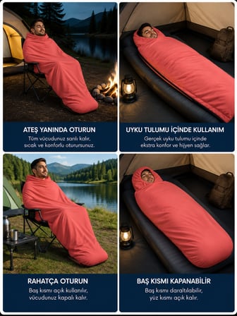 Beylini Kamp Uyku Tulumu Nefes Alır Jarse Esnek Kumaş Dayanıklı Taşıma Çantası Hediyeli Uyku Tulumu Konforlu Yıkanabilir Gezi Outdoor Av Balık Festival Kırmızı