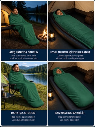 Beylini Kamp Uyku Tulumu Nefes Alır Jarse Esnek Kumaş Dayanıklı Taşıma Çantası Hediyeli Uyku Tulumu Konforlu Yıkanabilir Gezi Outdoor Av Balık Festival Yeşil