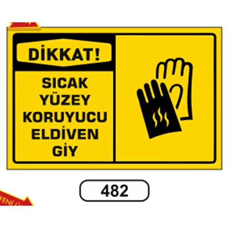 Dikkat Sıcak Yüzey Koruyucu Eldiven Giy Uyarı Levhası