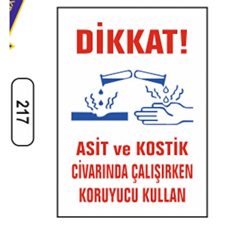 Asit Kostik Civarında Çalışırken Koruyucu Kullan Uyarı Levhası