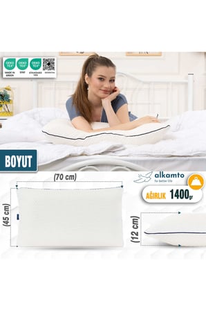 Visco Ortopedik Boyun Destekli Uyku Yastığı 70x45x12 cm | Hipoalerjenik Hafızalı Sünger